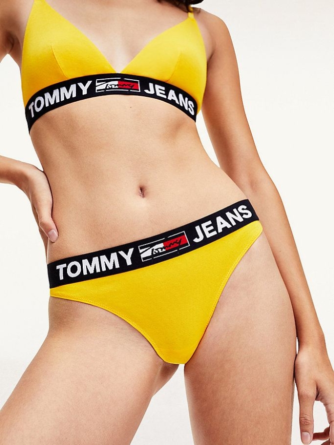 Tommy Hilfiger Contrast Waistband Logo Tanga Unterwäsche Damen Gelb | AT461PDXB