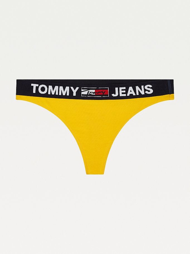 Tommy Hilfiger Contrast Waistband Logo Tanga Unterwäsche Damen Gelb | AT461PDXB