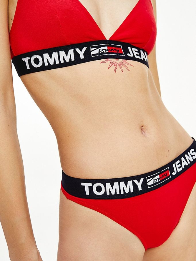 Tommy Hilfiger Contrast Waistband Logo Tanga Unterwäsche Damen Rot | AT731DLRH