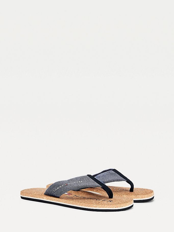 Tommy Hilfiger Cork Sole Flip Flops Herren Navy | AT702TFHX