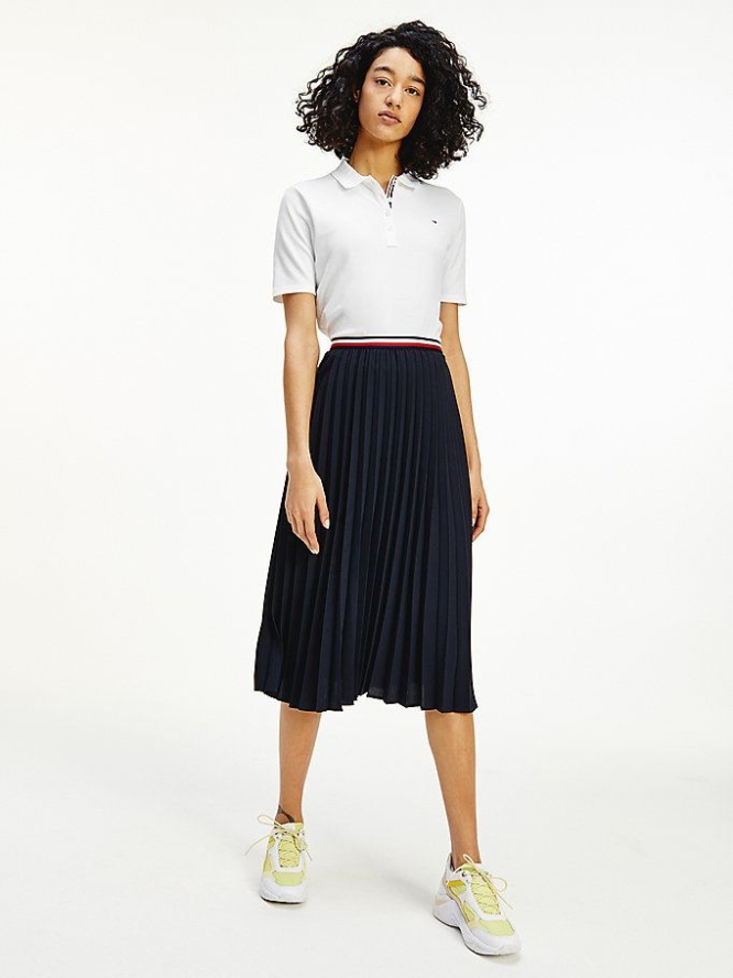 Tommy Hilfiger Crepe Signature Waistband Falten Midi Röcke Damen Dunkelblau | AT824HFTU