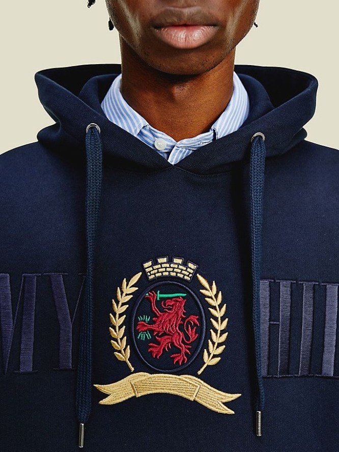 Tommy Hilfiger Crest Embroidery Jersey Hoodie Herren Dunkelblau | AT564IOJG