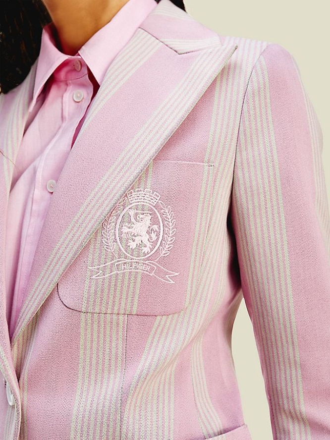 Tommy Hilfiger Crest Gestreift Blazer Damen Rosa | AT750DWOU