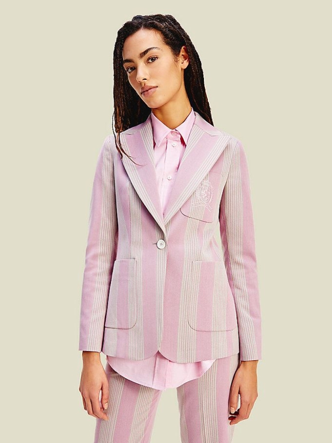 Tommy Hilfiger Crest Gestreift Blazer Damen Rosa | AT750DWOU