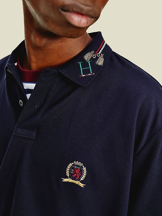 Tommy Hilfiger Crest Logo Embroidery Collar Polo Shirts Herren Dunkelblau | AT495VXCL