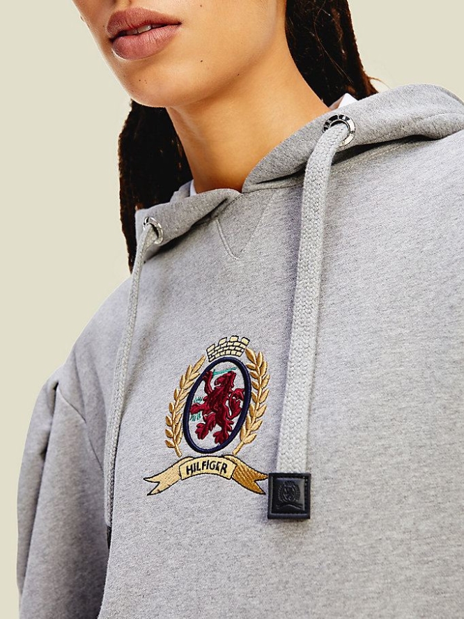 Tommy Hilfiger Crest Organic Baumwoll Hoodie Damen Grau | AT345KQOU