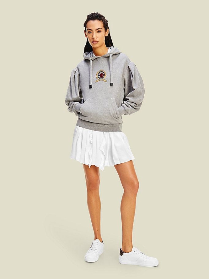 Tommy Hilfiger Crest Organic Baumwoll Hoodie Damen Grau | AT345KQOU