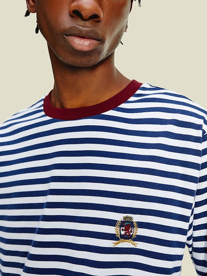 Tommy Hilfiger Crest Stripe Long Sleeve T-shirts Herren Weiß | AT109RZNH