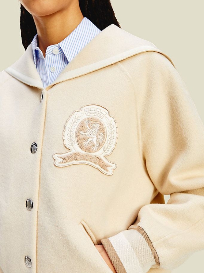 Tommy Hilfiger Crest Varsity Jacke Damen Beige | AT239VKQP