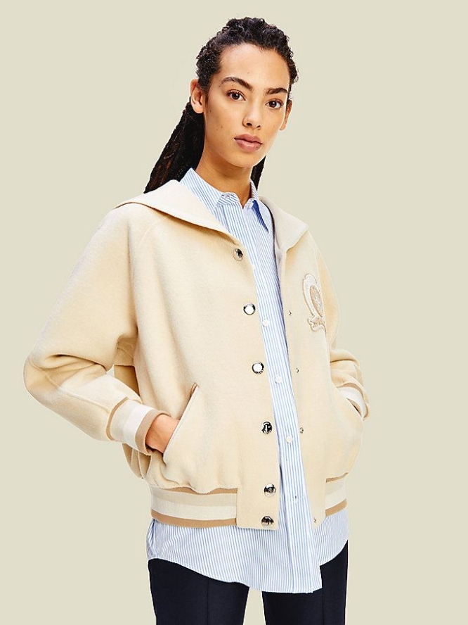 Tommy Hilfiger Crest Varsity Jacke Damen Beige | AT239VKQP