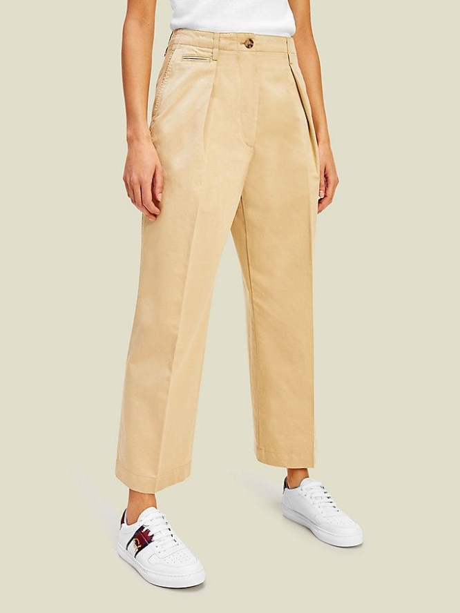 Tommy Hilfiger Crest Weite Leg Chino-hosen Damen Gold | AT238NAIL