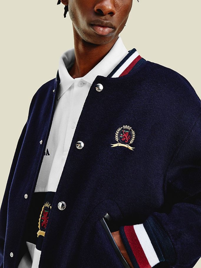 Tommy Hilfiger Crest Wolle Varsity Jacke Herren Dunkelblau | AT483ZBQT