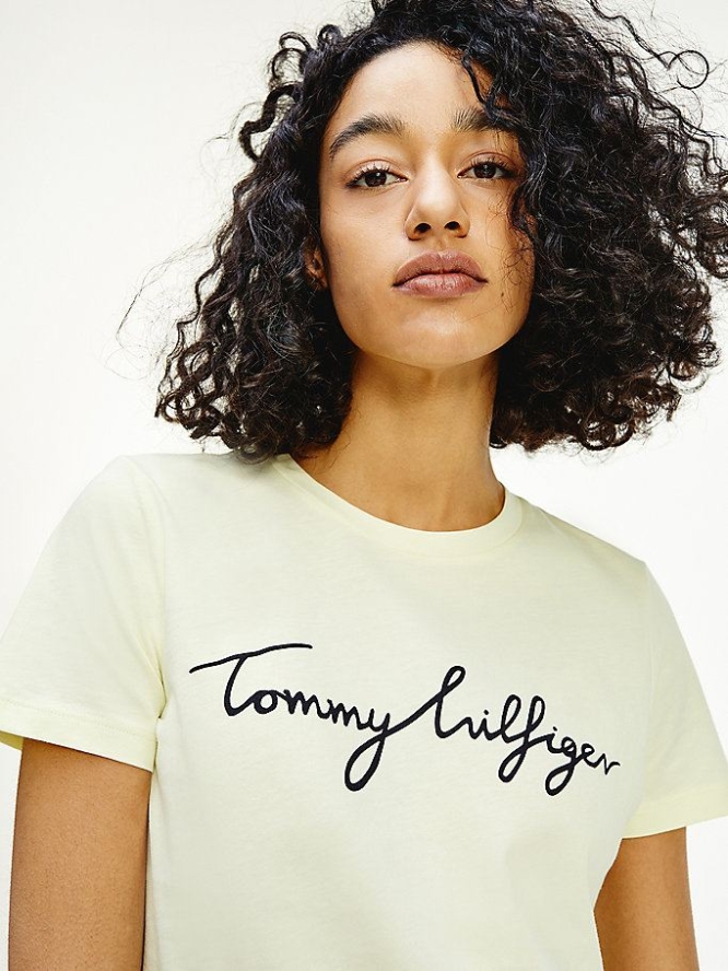 Tommy Hilfiger Crew Neck Graphic Signature Logo T-shirts Damen Zitrone | AT178SZKL