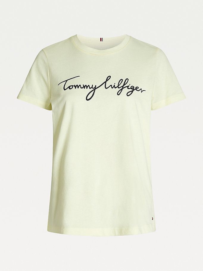 Tommy Hilfiger Crew Neck Graphic Signature Logo T-shirts Damen Zitrone | AT178SZKL