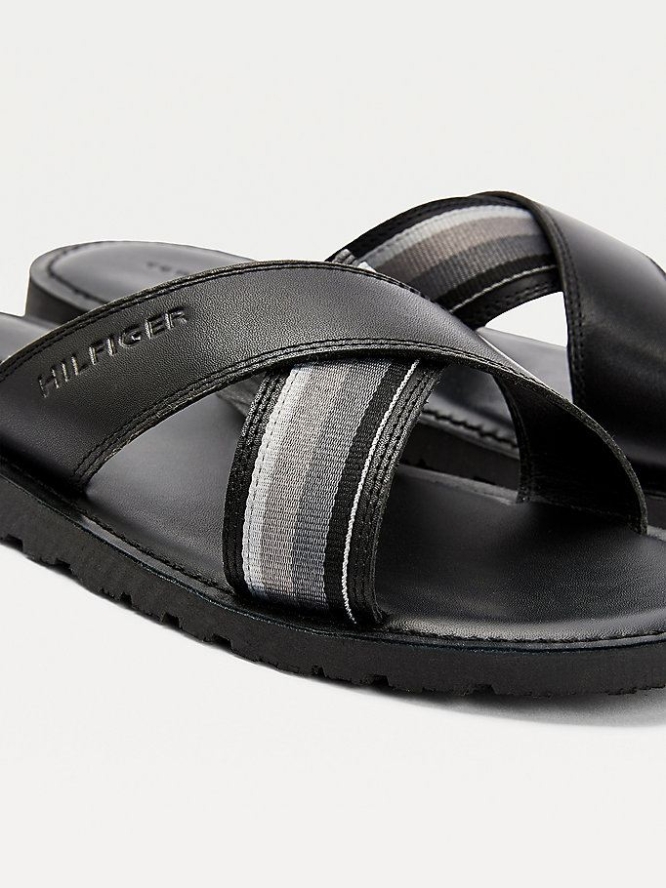 Tommy Hilfiger Criss Cross Leder Sandalen Herren Schwarz | AT927SBNO