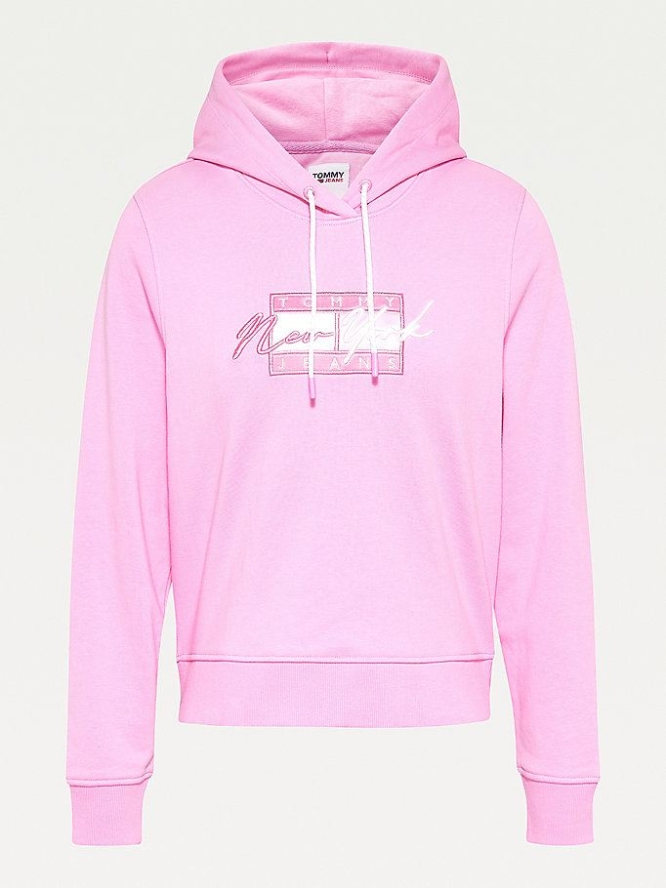 Tommy Hilfiger Cropped Logo Hoodie Damen Rosa | AT064QNPT