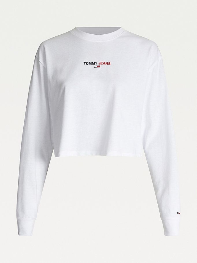 Tommy Hilfiger Cropped Long Sleeve T-shirts Damen Weiß | AT301VRWH