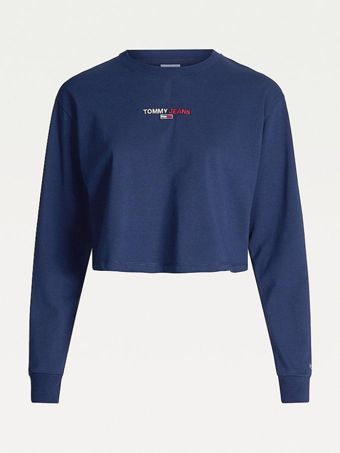 Tommy Hilfiger Cropped Long Sleeve T-shirts Damen Hellnavy | AT643VJGT