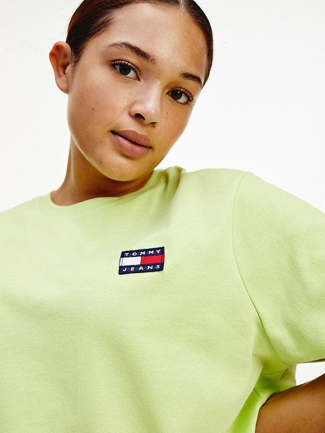 Tommy Hilfiger Curve Badge Crew Neck T-shirts Damen Hellgrün | AT960JQLF