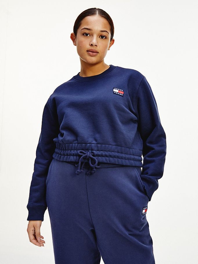 Tommy Hilfiger Curve Badge Cropped Organic Baumwoll Sweatshirts Damen Hellnavy | AT692BXJK