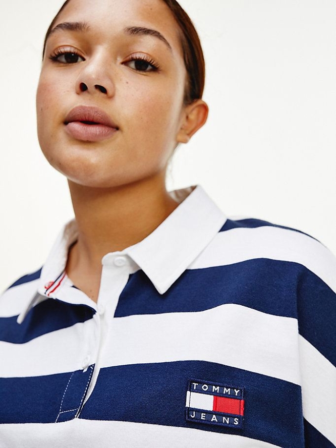 Tommy Hilfiger Curve Badge Stripe Rugby Polo Shirts Damen Hellnavy | AT389HRJD