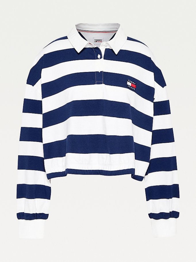 Tommy Hilfiger Curve Badge Stripe Rugby Polo Shirts Damen Hellnavy | AT389HRJD