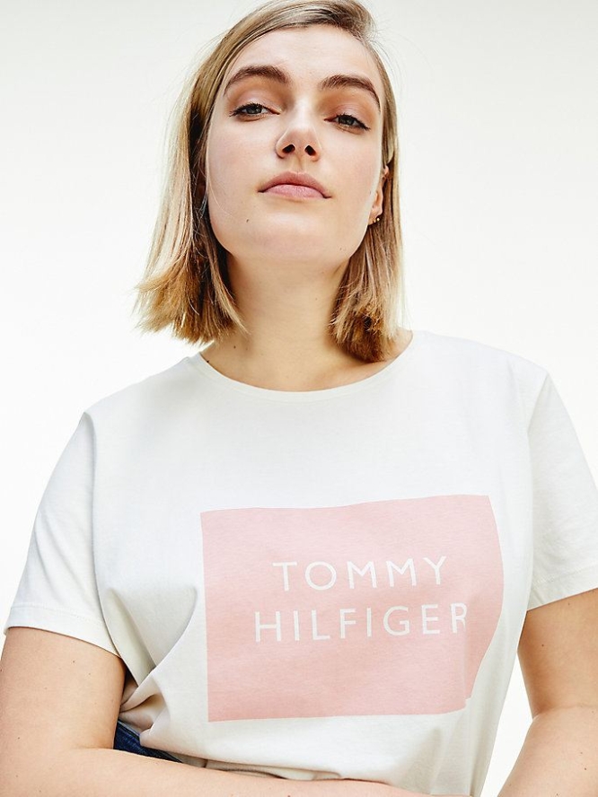 Tommy Hilfiger Curve Box Logo Crew Neck T-shirts Damen Weiß | AT542PVID