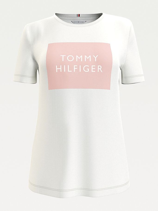 Tommy Hilfiger Curve Box Logo Crew Neck T-shirts Damen Weiß | AT542PVID