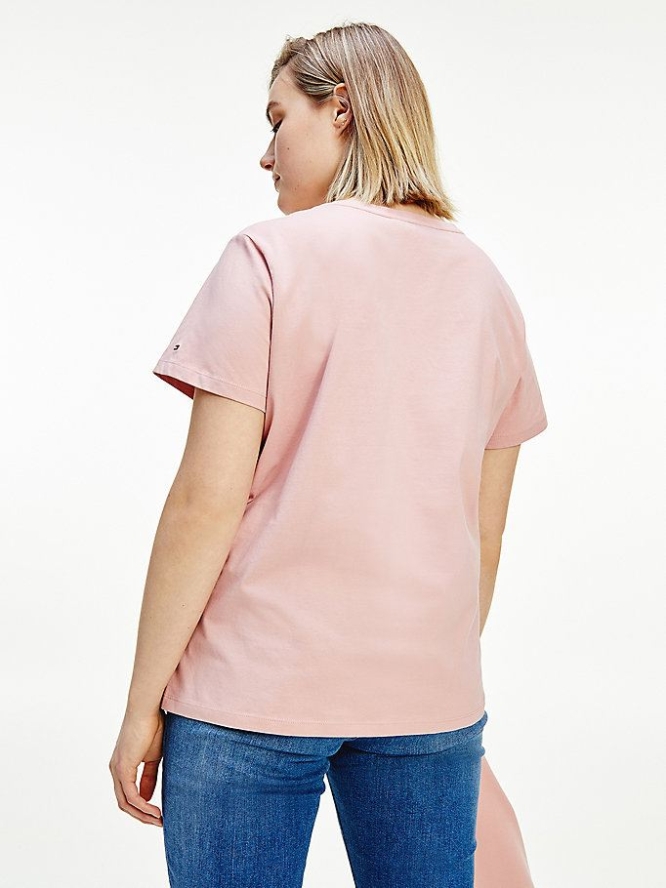 Tommy Hilfiger Curve Box Logo Crew Neck T-shirts Damen Rosa | AT604XFAH