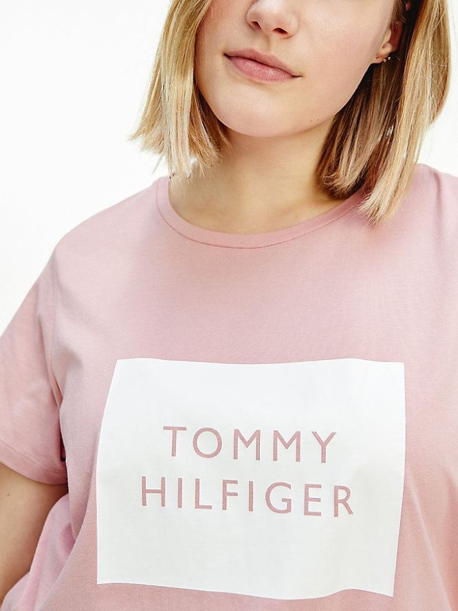 Tommy Hilfiger Curve Box Logo Crew Neck T-shirts Damen Rosa | AT604XFAH