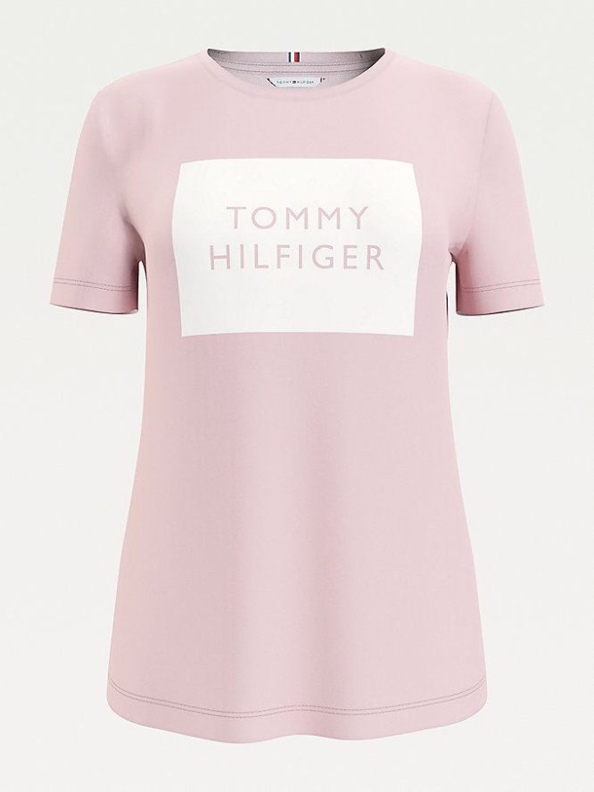 Tommy Hilfiger Curve Box Logo Crew Neck T-shirts Damen Rosa | AT604XFAH