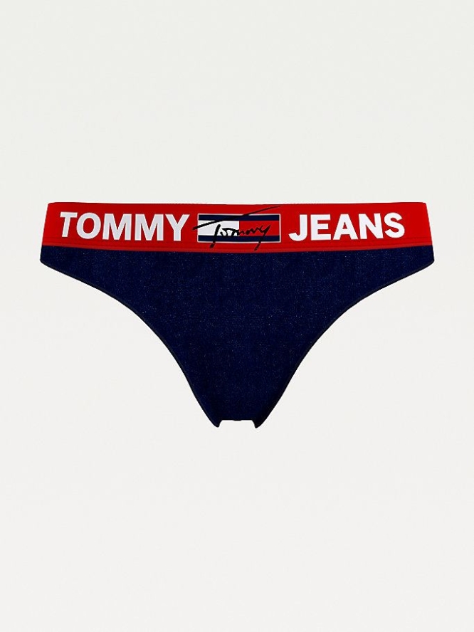 Tommy Hilfiger Curve Contrast Waistband Logo Tanga Unterwäsche Damen Dunkelblau | AT650XGNF