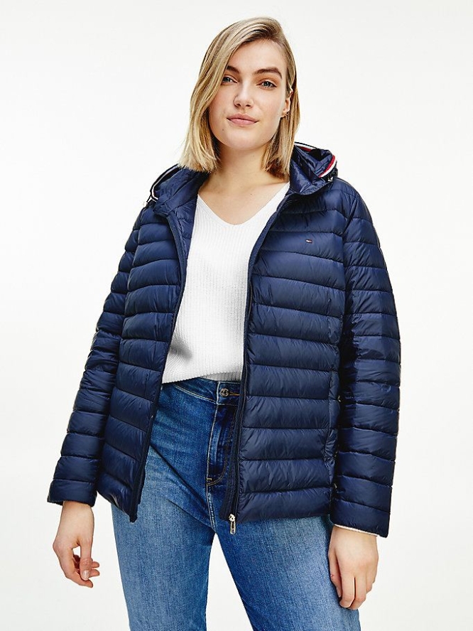 Tommy Hilfiger Curve Essential Down-Filled Gesteppt Mit Kapuze Jacke Damen Dunkelblau | AT294FNVQ