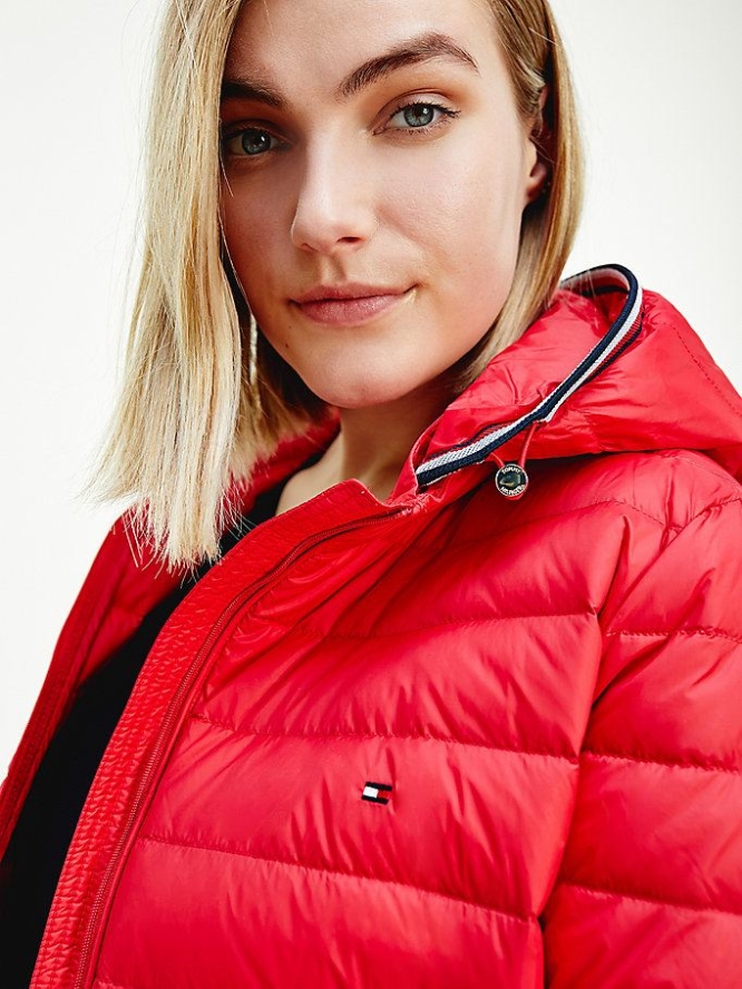 Tommy Hilfiger Curve Essential Down-Filled Gesteppt Mit Kapuze Jacke Damen Rot | AT516MOHA