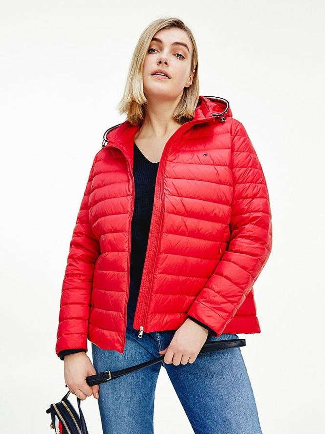 Tommy Hilfiger Curve Essential Down-Filled Gesteppt Mit Kapuze Jacke Damen Rot | AT516MOHA