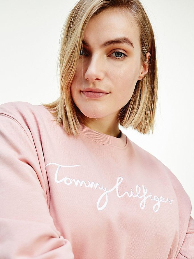 Tommy Hilfiger Curve Graphic Crew Neck Sweatshirts Damen Rosa | AT176DUTY