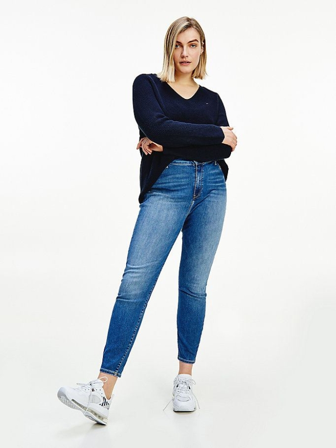 Tommy Hilfiger Curve Harlem High Rise Ultra Schlank TH Flex Jeans Damen Dunkelblau | AT463NLRO