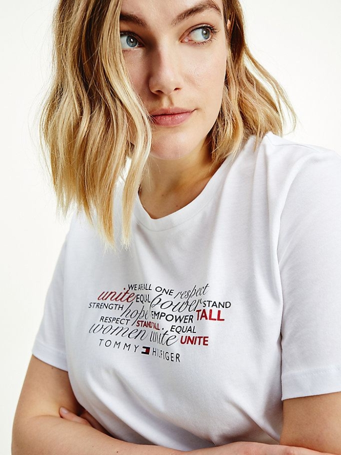 Tommy Hilfiger Curve International Women's Day Slogan T-shirts Damen Weiß | AT936CNZE