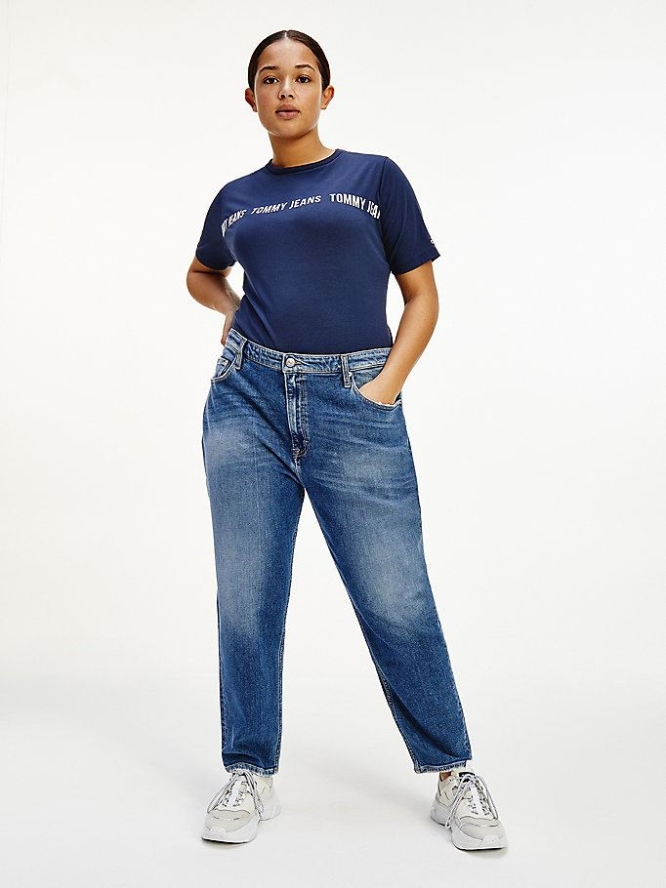 Tommy Hilfiger Curve Logo Body T-shirts Damen Hellnavy | AT948YUWB