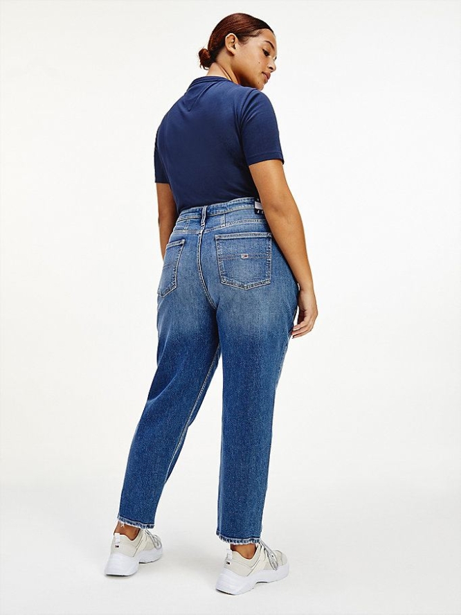 Tommy Hilfiger Curve Mom Ultra High Rise Tapered Jeans Damen Blau | AT312PNBY