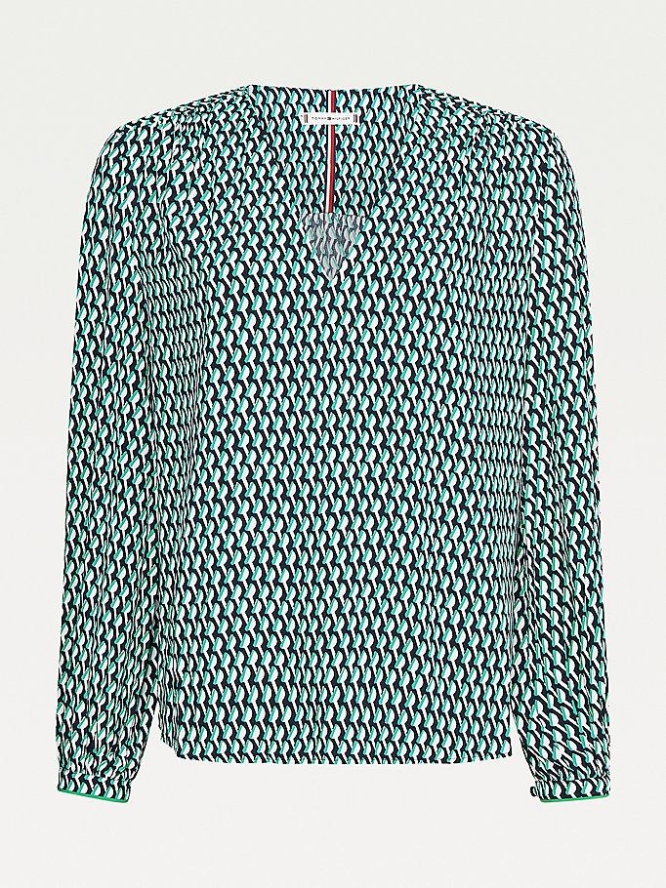 Tommy Hilfiger Curve Monogram Print Viscose Bluse Damen Grün | AT297OLNY