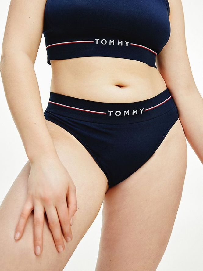 Tommy Hilfiger Curve Seamless Logo Tanga Unterwäsche Damen Dunkelblau | AT328RZWJ