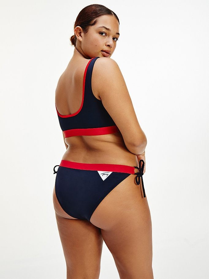 Tommy Hilfiger Curve Signature Side-Tie Bikini Bottoms Bademode Damen Dunkelblau | AT713HPKU