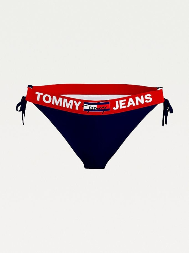 Tommy Hilfiger Curve Signature Side-Tie Bikini Bottoms Bademode Damen Dunkelblau | AT713HPKU