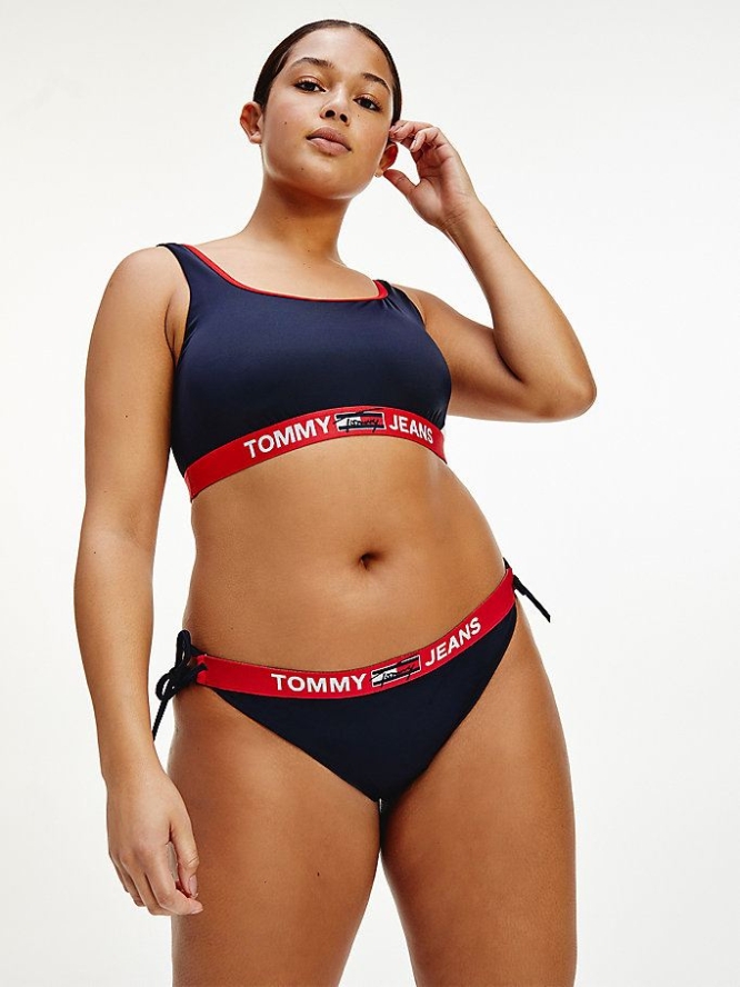 Tommy Hilfiger Curve Signature Side-Tie Bikini Bottoms Bademode Damen Dunkelblau | AT713HPKU