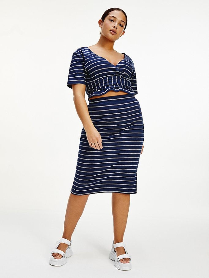 Tommy Hilfiger Curve Stripe Bodycon Midi Röcke Damen Hellnavy Mehrfarbig | AT154YRVX