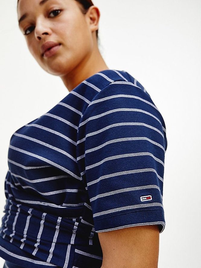 Tommy Hilfiger Curve Stripe Wrap Front T-shirts Damen Hellnavy Weiß | AT650YOTP