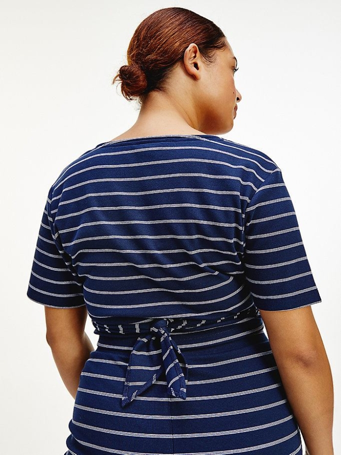 Tommy Hilfiger Curve Stripe Wrap Front T-shirts Damen Hellnavy Weiß | AT650YOTP