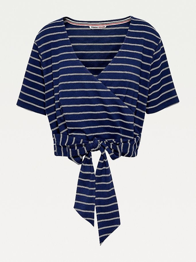 Tommy Hilfiger Curve Stripe Wrap Front T-shirts Damen Hellnavy Weiß | AT650YOTP