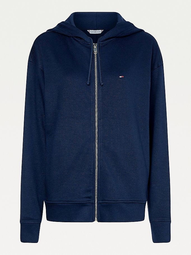 Tommy Hilfiger Curve Zip-Thru Relaxed Fit Hoodie Damen Dunkelblau | AT428YEXN